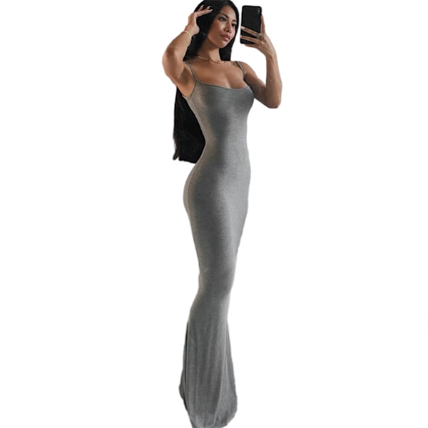 Lång kjol Bodycon Klänning Festkläder Midi Asymmetrisk Gray/XL