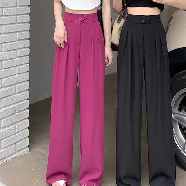 1/2/3/5 Womens Wide Leg Byxor Raka Ben Högmidjat kontor Red 2XL 1Set