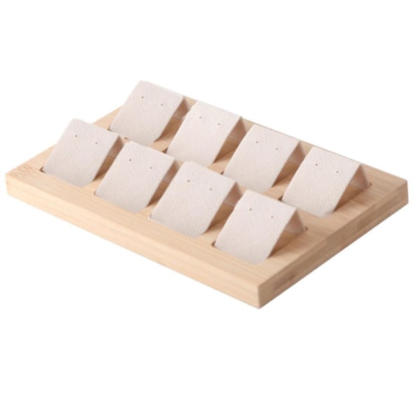 1/2/3 trä örhängeskorthållare med bricka för smycketillbehör 8 Pair Cream 1Set