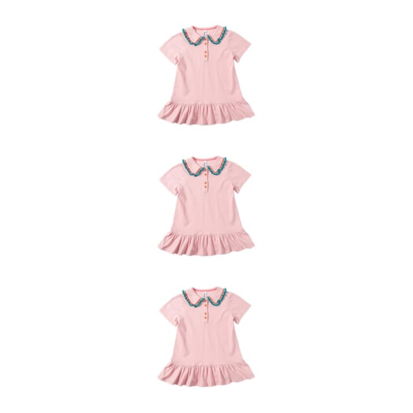 1/2/3 flickor klänning turndown krage kort ärm Andas Pink 90cm 3PCS
