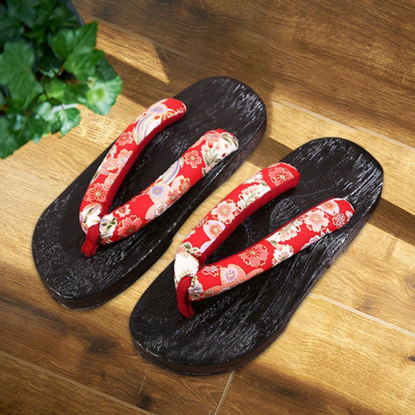 1/2 Japanska träskor Tofflor Geta Sandaler För Flip Flops för män Red Round Size 37 1Set