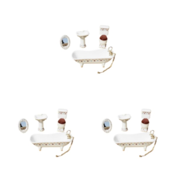 1/2/3/5 Miniatyr Badkar Toalett Handfat Spegel Set Keramik Robust type 1 3Set