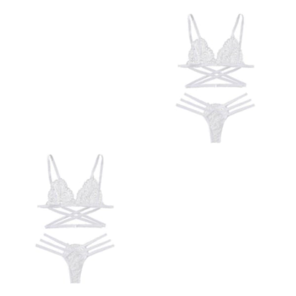 1/2/3/5 Womens 2 Piece Lace Hollow Perspective För Bikini White M 2Set