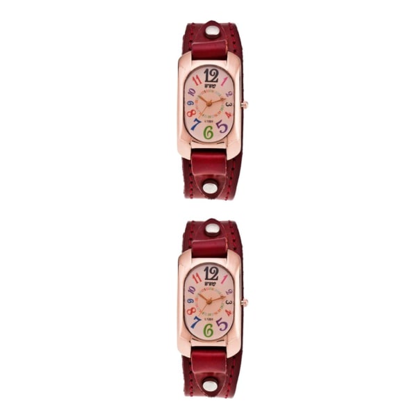 1/2 Precise Vintage Quartz Watch med justerbar läderrem 2Set