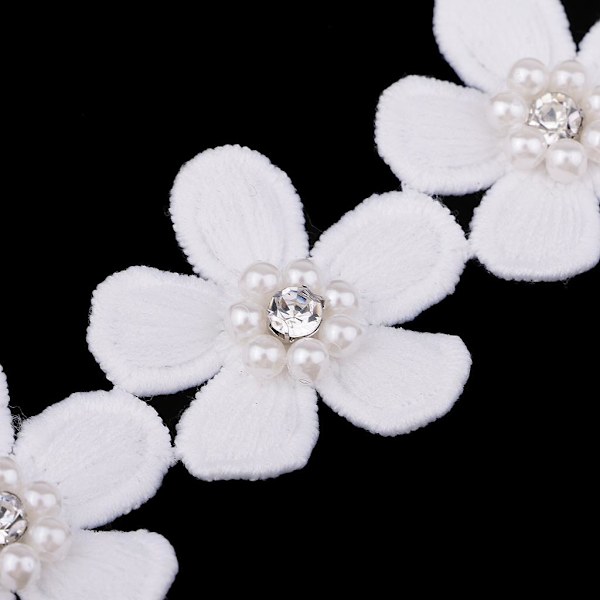 1/2/3/5 1 Yard Flower Pearl Crystal Ribbon Lace Trim Sy 1Set
