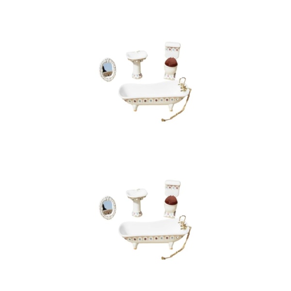 1/2/3/5 Miniatyr Badkar Toalett Handfat Spegel Set Keramik Robust type 1 2Set