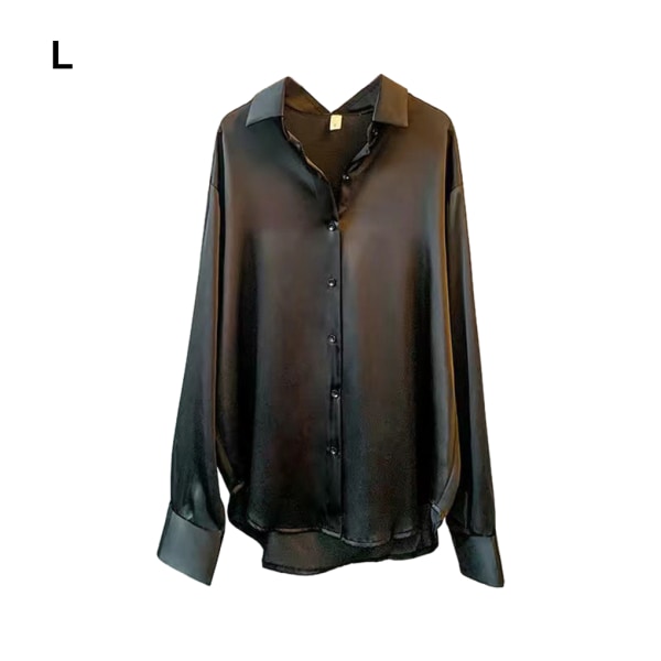 Kvinnor Button-up skjorta Arbetar Lapel Blus Kläder Kläder Black L