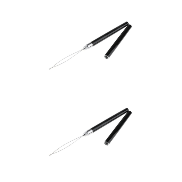 1/2/3 2 i 1 ögla med nålträdare för hårförlängning Black 2Set