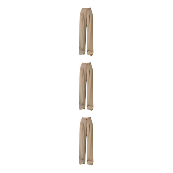 1/2/3/5 Womens Wide Leg Byxor Raka Ben Högmidjat kontor Khaki M 3Set