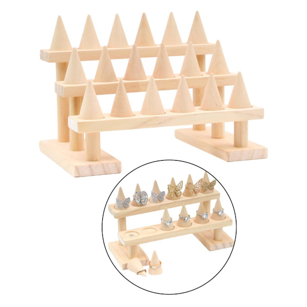 1/2 trä fingerring display för låda vigselring smycken 3 tiers 8.46x3.54x4.72 Inch 1Set