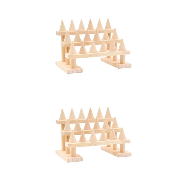 1/2 trä fingerring display för låda vigselring smycken 3 tiers 8.46x3.54x4.72 Inch 2Set