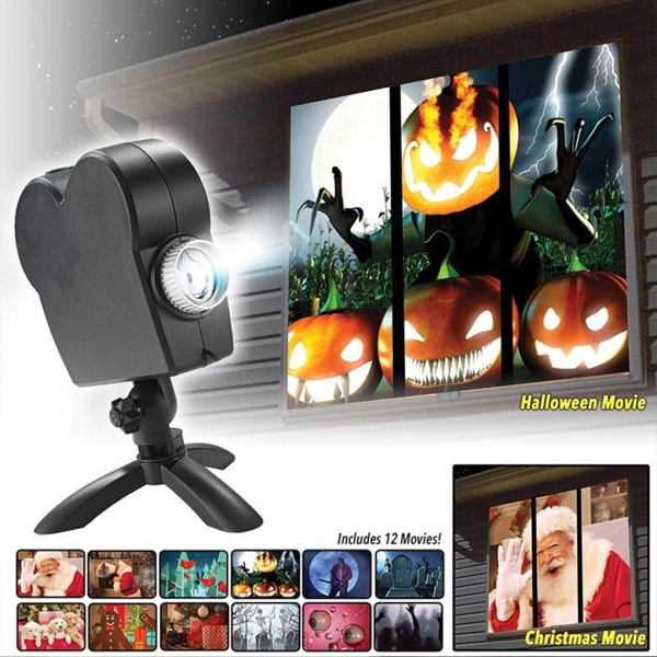 Fashionabla jul Halloween projektor för bred användning black EU Plug