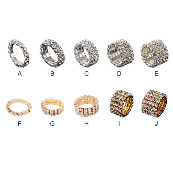 1/2/3/5 Stretch Crystal Ring Utsökt inläggning för Elegant golden 4 rows 1 Pc