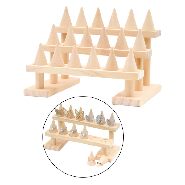1/2 trä fingerring display för låda vigselring smycken 3 tiers 8.46x3.54x4.72 Inch 1Set