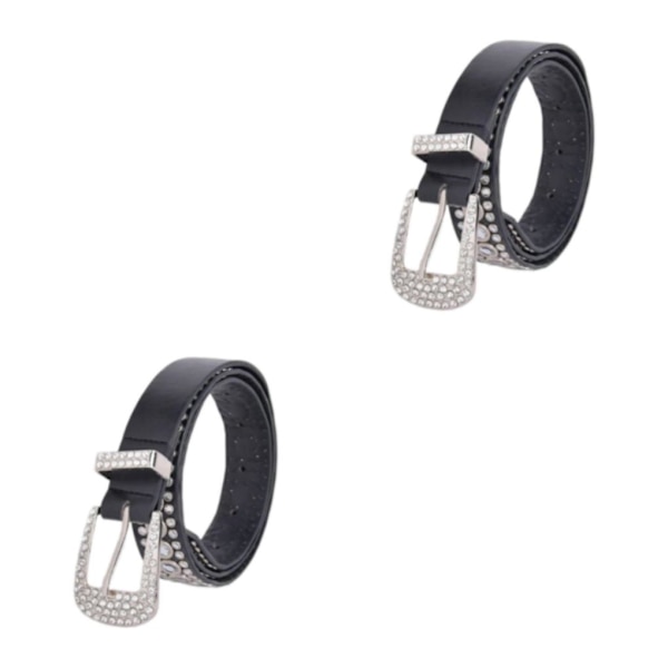 1/2/3/5 Rhinestones Bälte Mode PU Läder Kristallbälten Black 105cm 2Set