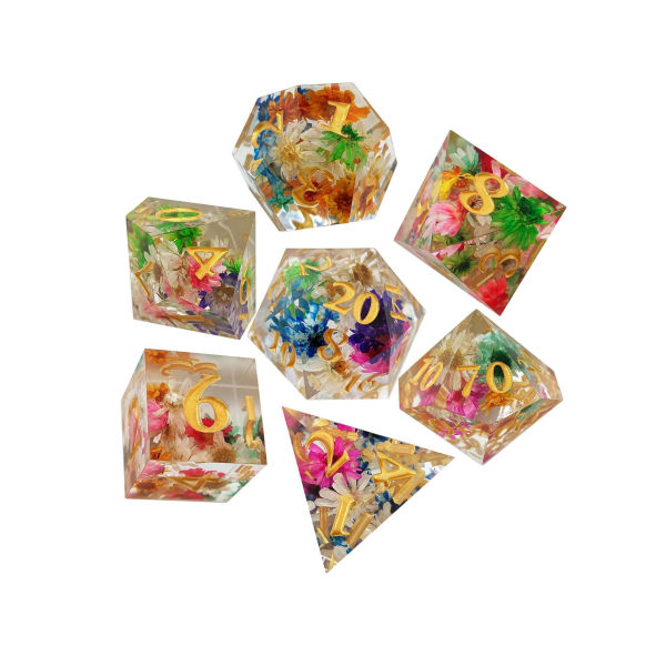 1/2/3/5 7x polyedriska tärningar Set Transparent Flower Graved Game 1Set