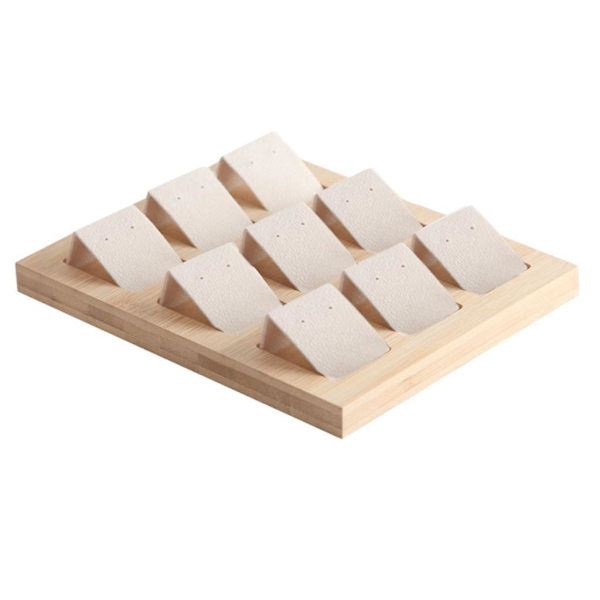 1/2/3 trä örhängeskorthållare med bricka för smycketillbehör 9 Pair Cream 1Set