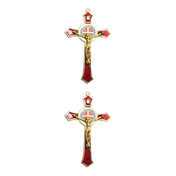1/2/3/5 Zinklegering Väggkrucifix Cross Jesus Statue Staty Red 12x7cm 2Set