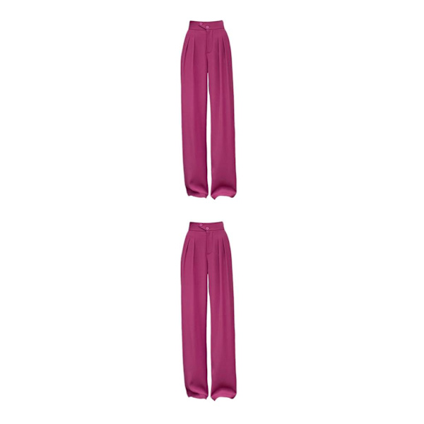 1/2/3/5 Womens Wide Leg Byxor Raka Ben Högmidjat kontor Red L 2Set