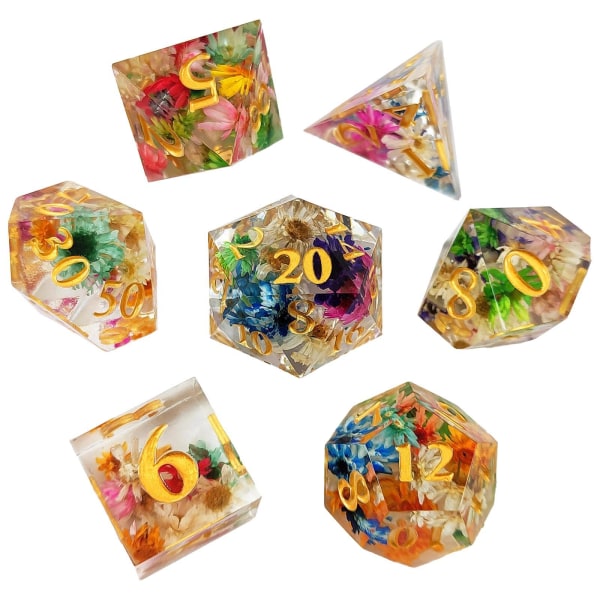1/2/3/5 7x polyedriska tärningar Set Transparent Flower Graved Game 1Set