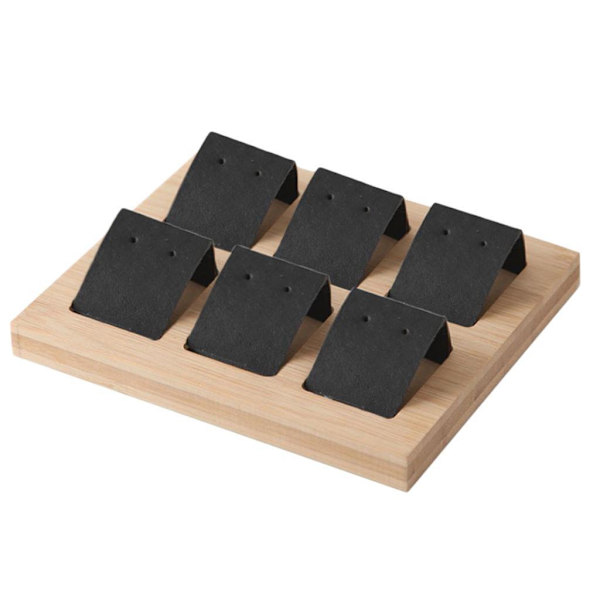 1/2/3 trä örhängeskorthållare med bricka för smycketillbehör 6 Pair Black 1Set