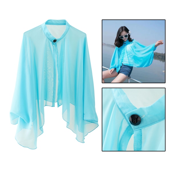 Mode Boho Kvinnor Chiffong Cardigans Loose Sheer Top Jacka Blue 140x53cm