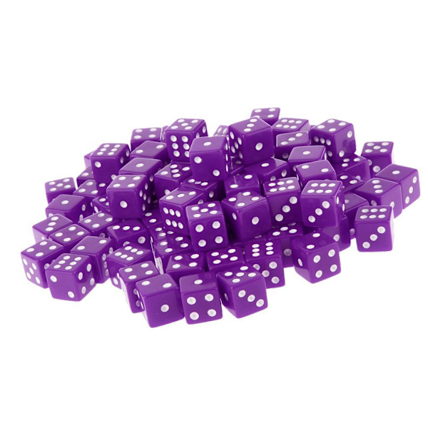 100 x ogenomskinliga 16 mm sexsidiga RPG-spel med tärningar Purple