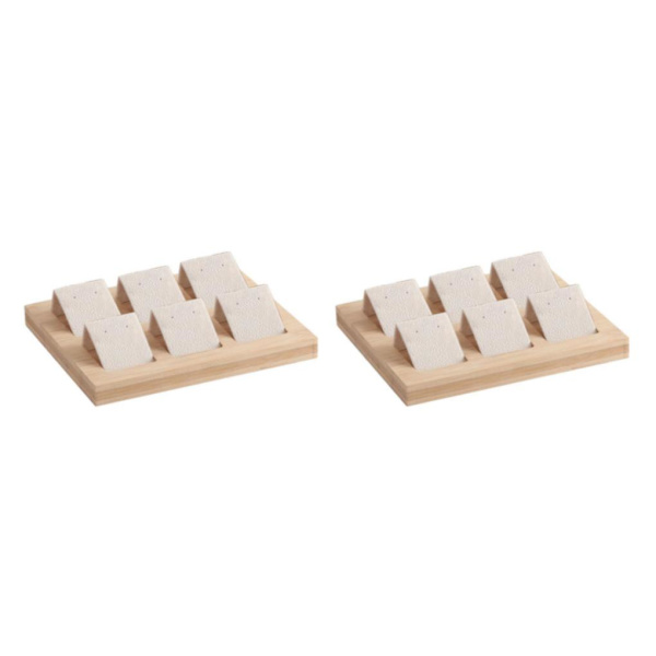 1/2/3 trä örhängeskorthållare med bricka för smycketillbehör 6 Pair Cream 2Set