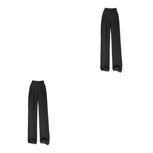 1/2/3/5 Womens Wide Leg Byxor Raka Ben Högmidjat kontor Black 2XL 2Set