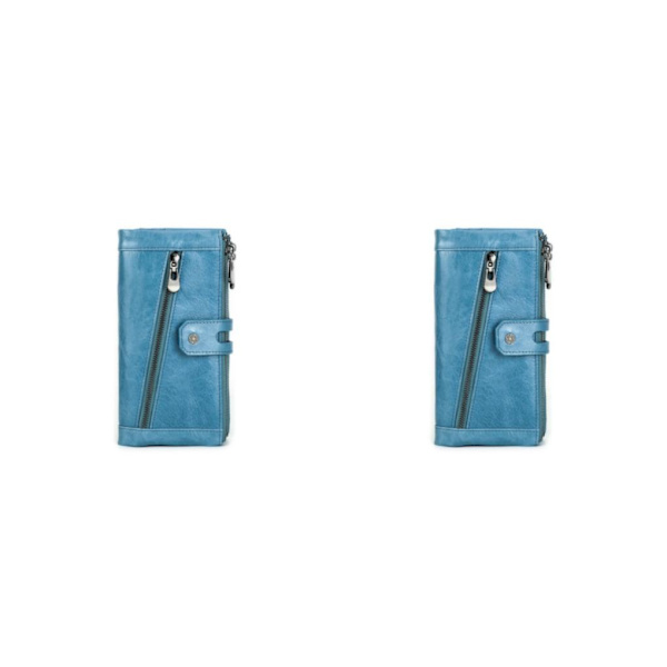 1/2/3/5 Läder Damplånbok För Zipper Pocket Snygg plånbok Light Blue 2PCS