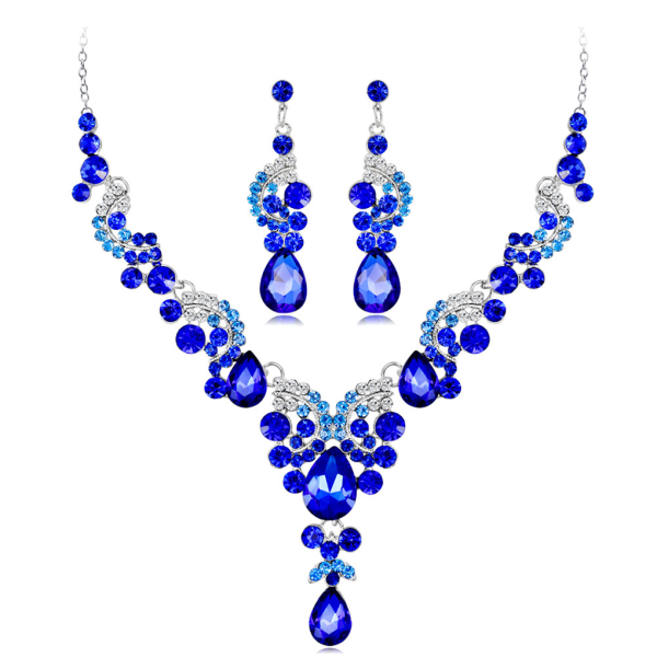 1/2/3/5 3 stycken/ set kvinnor halsband bröllop bröllop örhänge Blue 2PCS