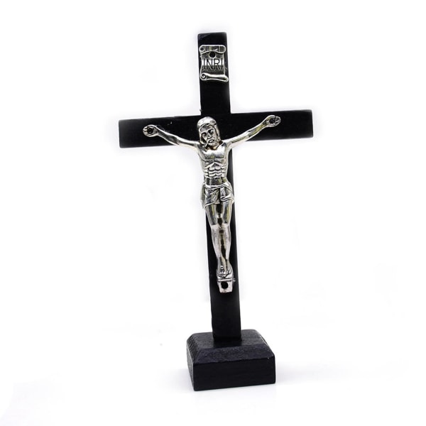 1/2/3/5 Wood Cross Crucifix jesus Staty Ornament för Hylla Black Small 1Set