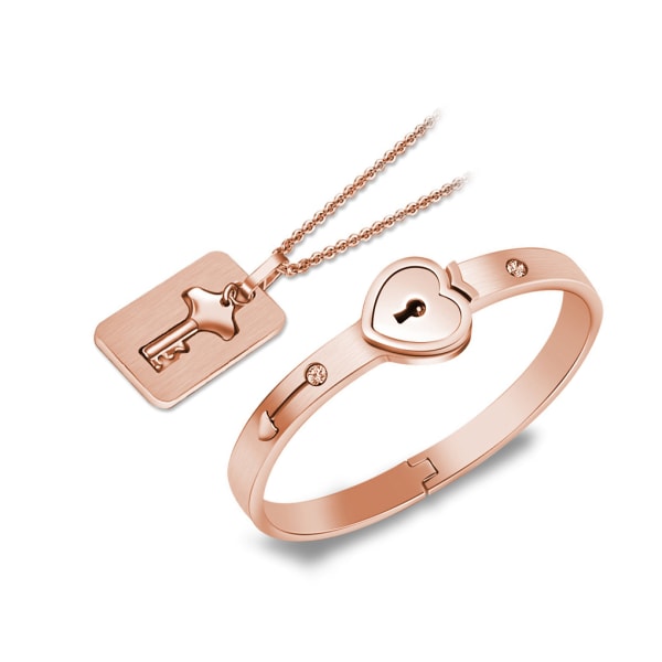 Couple Lovers Lås och Nyckel Halsband Armband Kit Romantisk Rose Gold 3452  | Rose Gold | Fyndiq