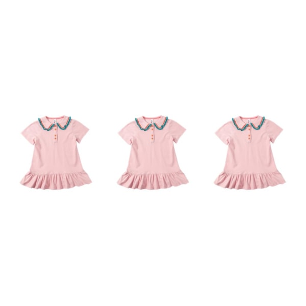 1/2/3 flickor klänning turndown krage kort ärm Andas Pink 130cm 3PCS