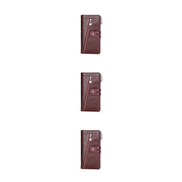 1/2/3/5 Läder Damplånbok För Zipper Pocket Snygg plånbok Wine Red 3PCS