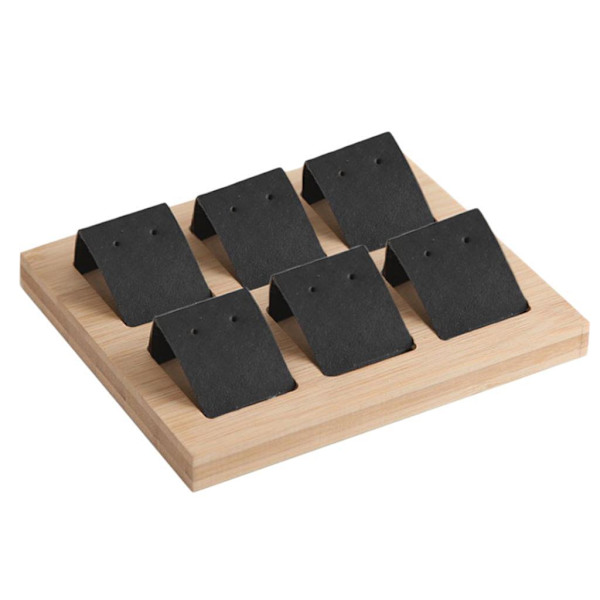 1/2/3 trä örhängeskorthållare med bricka för smycketillbehör 6 Pair Black 1Set