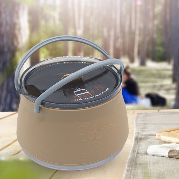 1/5 hopfällbar Camping Silikon Cook Pot Travel hopfällbar vattenkokare Khaki 1 Pc