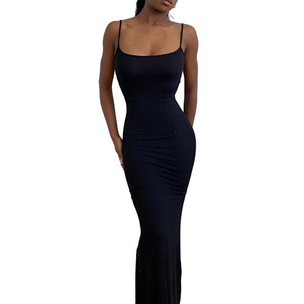 Lång kjol Bodycon Klänning Festkläder Midi Asymmetrisk Black/L