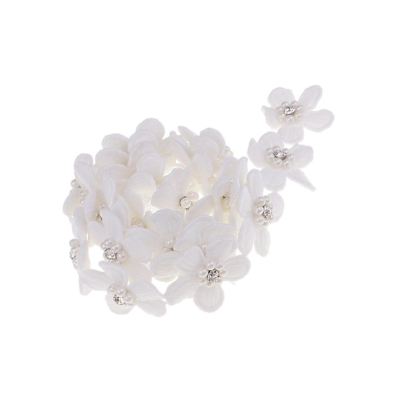 1/2/3/5 1 Yard Flower Pearl Crystal Ribbon Lace Trim Sy 1Set