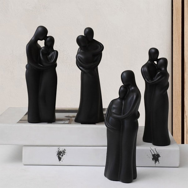 1/2 Resin Familj Par Statyett Skulptur Skrivbordsdekoration Family Black Medium 1Set