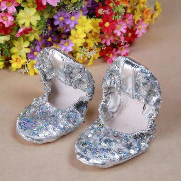 1/2/3/5 Kvinnor Tjej Magdansskor Non- För slip Soft Soles Silver S 1Set