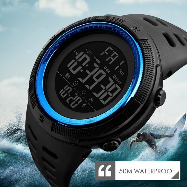 1/2/3 1251 Herr Digital Sports Watch Waterproof Stoppur För Blue 250mm 1Set