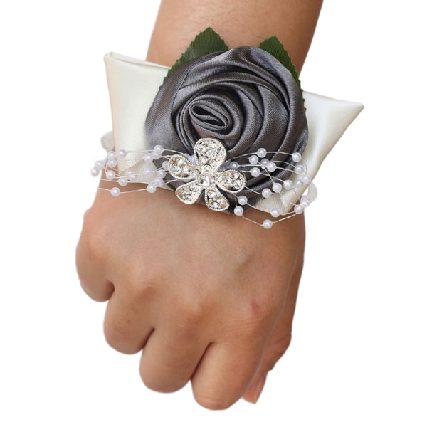 1/2/3/5 Tyg Elegant Handgjord Satin Rose Wrist Corsage För N19 dark gray 2PCS