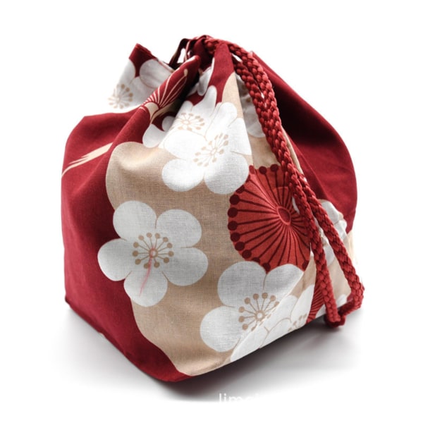 Japansk dragväska Handväska Matpåse Wine Red 14x12x16cm