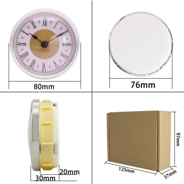 1/2 80 mm Silverfälg Insert Klocka Movement Quartz Battery Fit 3in 1Set