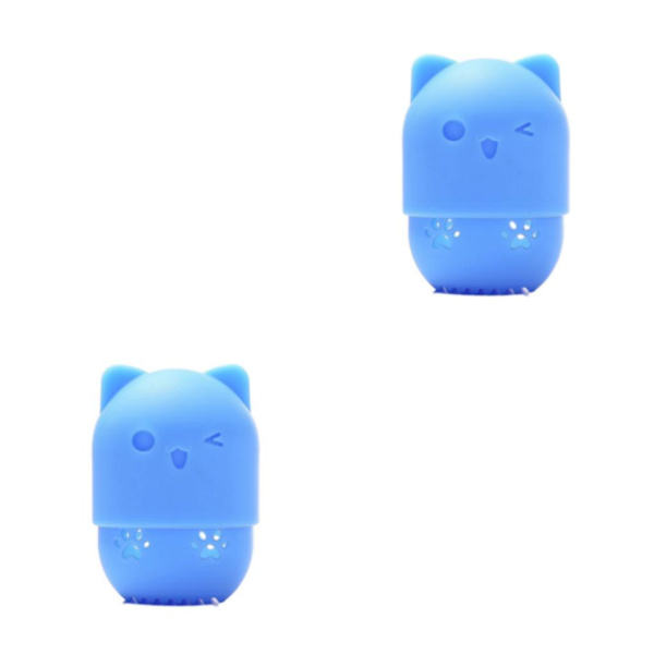 1/2/3/5 Silikon Cat Makeup Svampar Förvaringslåda Rengör och blue 2PCS