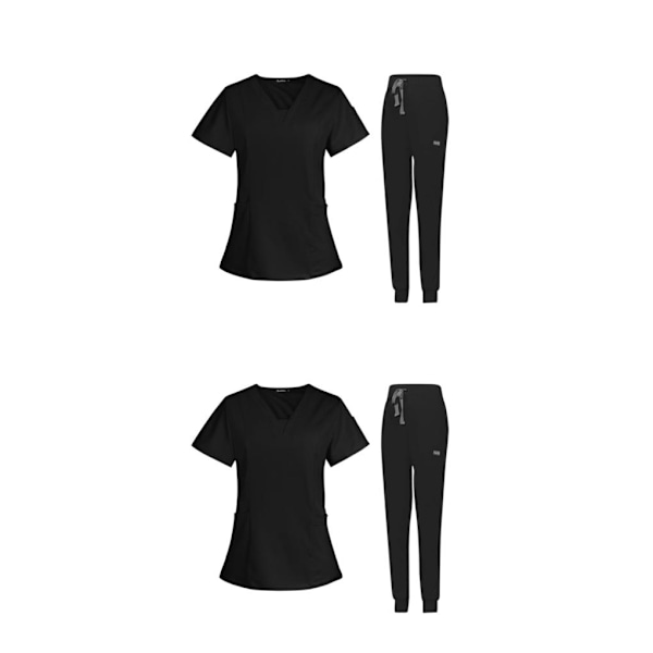 1/2 kvinnlig Scrub Set Nurse v-ringning Maskintvättbar kort Black S 2Set
