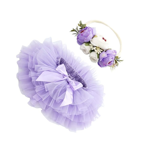 1/2 Vacker och söt Toddler Girl Tutu kjol Set Gjord med taro purple L 1Set