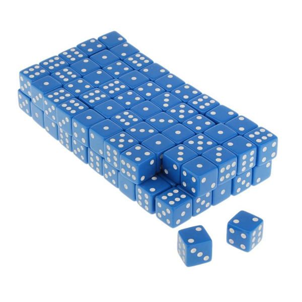 100 x ogenomskinliga 16 mm sexsidiga RPG-spel med tärningar Blue
