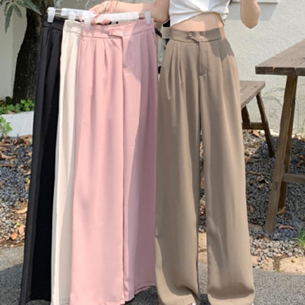 1/2/3/5 Womens Wide Leg Byxor Raka Ben Högmidjat kontor Red L 1Set